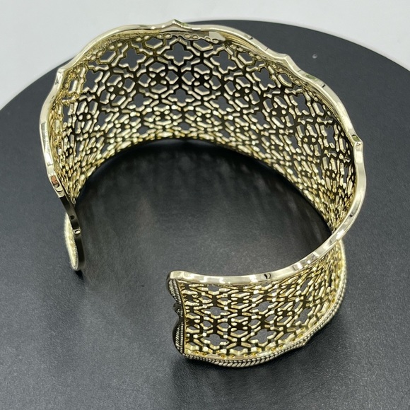 Kendra Scott Designer Candice Gold Tone Filigree Concave Wide Cuff Bracelet - Picture 10 of 13